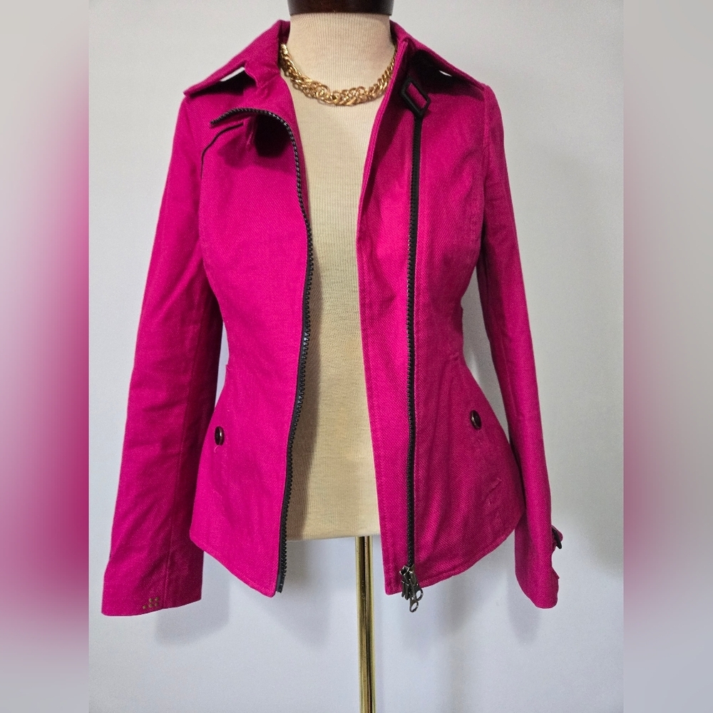 SOIA & KYO Pink Asymmetrical Zip Jacket With Neck Strap. Size XS - Picture 10 of 16